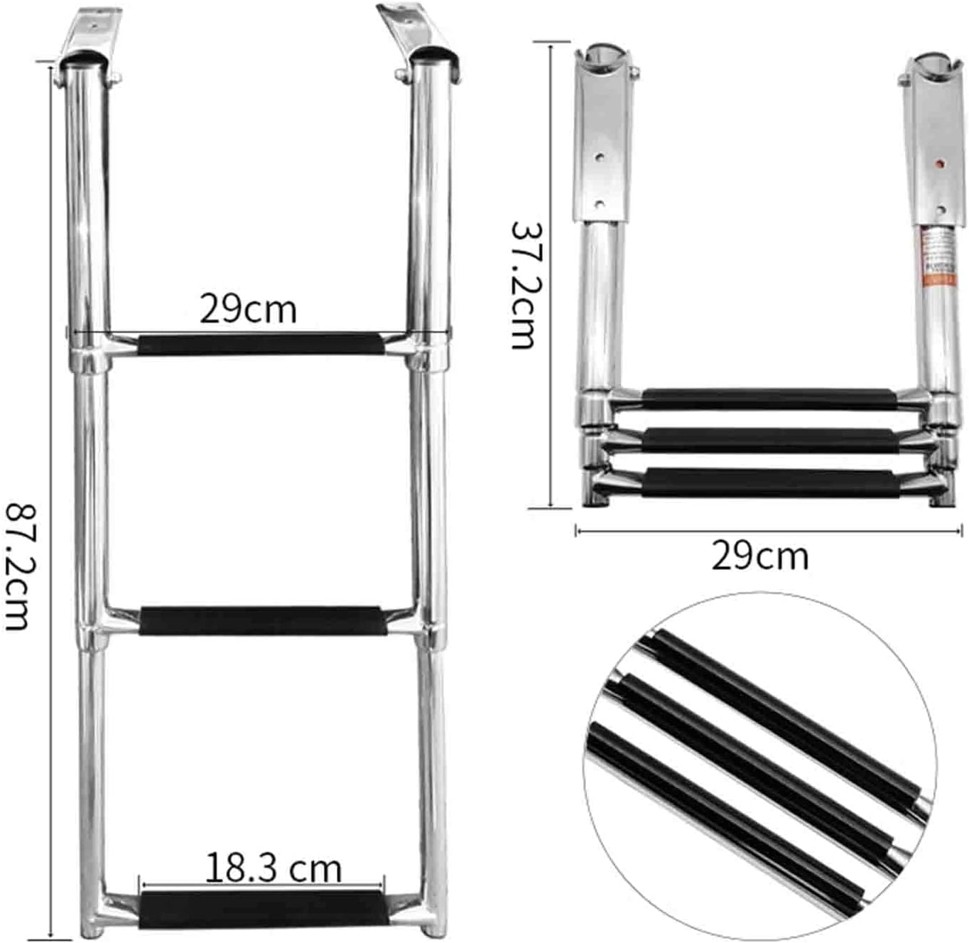 Stainless Steel 2/3/4-Step Boat Folding Ladder, Extendable Pool Handrail Telescoping Top Mount Swim Ladders with Wide Step and Mounting Screws for Marine Yacht Boat Inboard