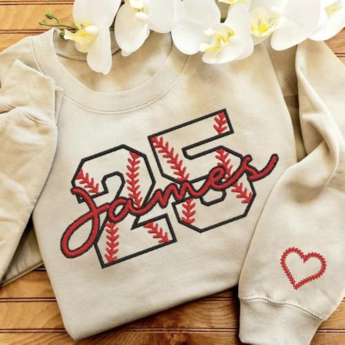 Personalized Embroidered Baseball Sweatshirt With Names On Sleeve, Baseball Mama Shirt, Baseball Player Gifts, Baseball Team 93