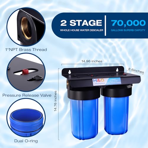 Image of H&G Lifestyles Water Descaler Whole House, 2 Stage 10 inch x 4.5 inch Water Filter | Whole House Water Filtration, Remove Scale Filter,Saltless Water Softener, Remove Chlorine Heavy Metal,Reduce Scale Buildup
