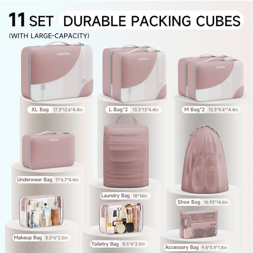Image of OlarHike 11 Set Packing Cubes for Travel,Gifts for Women Mom,Anti-Tearing Suitcase Organizer,with Over 1000 pcs Mesh Holes,Vacation Essentials & Accessories for Cruise Ship