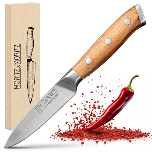 Moritz & Moritz Gemüsemesser 9 cm - Kleines Obstmesser mit scharfer Klinge - Schälmesser für präzises Schneiden - Ergonomischer Griff aus Akazienholz - Allzweckmesser aus deutschem Messerstahl Moritz & Moritz Gemüsemesser 9 cm - Kleines Obstmesser mit scharfer Klinge - Schälmesser für präzises Schneiden - Ergonomischer Griff aus Akazienholz - Allzweckmesser aus deutschem Messerstahl