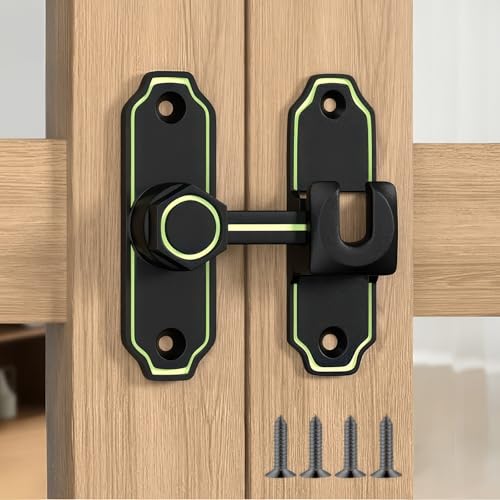 AILEWE ドアバックル 蛍光 回転式 ブラック 90度/180度兼用,ドア留め金ロック 引き戸 鍵 後付け 亜鉛合金,ドアロックボタン スライディングドアロック 補助錠 内鍵 防犯対策 ネジ付き