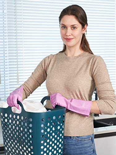 Image of LANON wahoo Skin-Friendly Cleaning Gloves, Dishwashing Kitchen Gloves with Cotton Flocked Liner, Reusable, Non-Slip, Mauve Mist, Medium (Pack of 2)