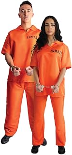 Inmate Costume for Adults, orange prisoner jumpsuit jailbird outfit for Halloween (XXL)