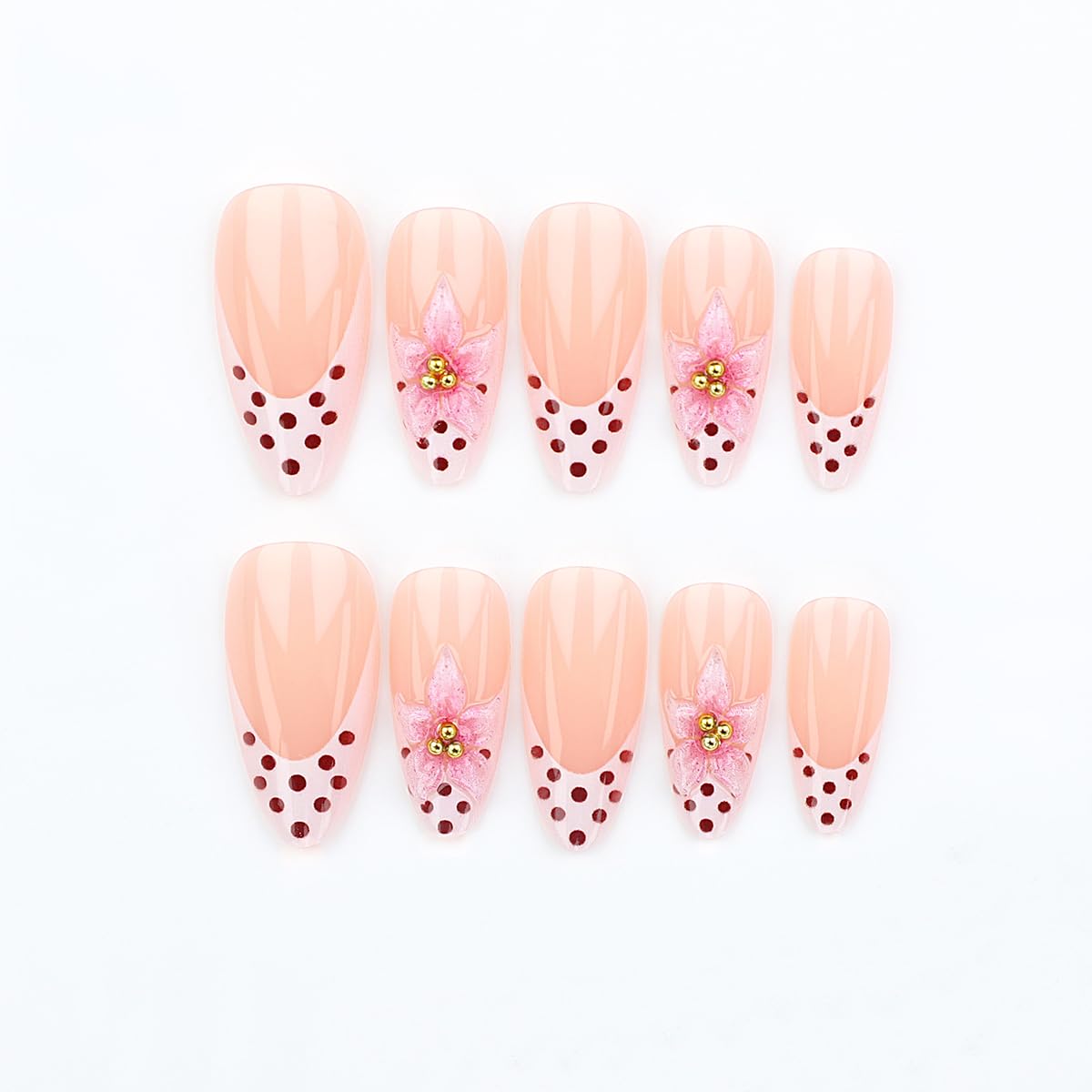 French Tip Almond Press On Nails With 3d Gild Cross Charms Kit_voghion.com