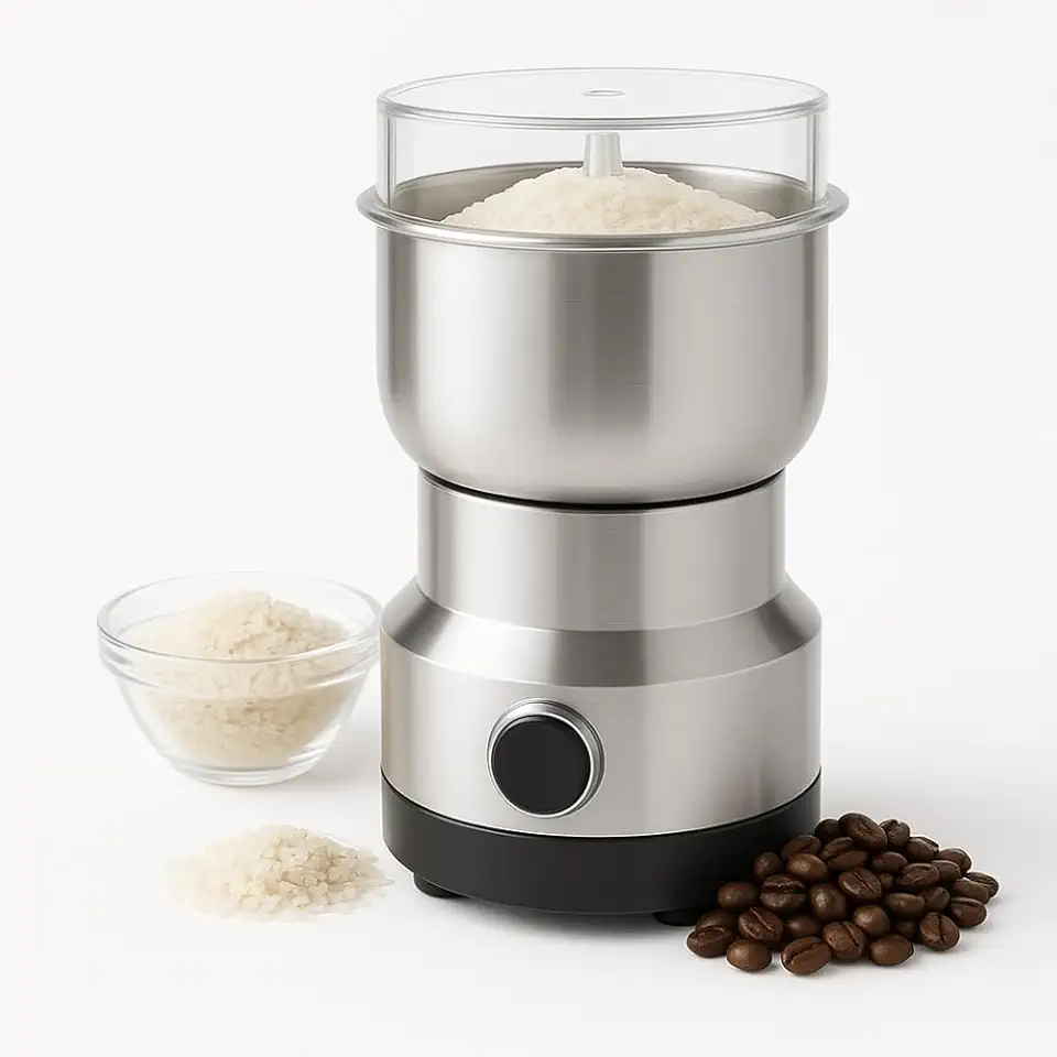 Moedor de Café Elétrico 110V para Grãos e Sementes, 150W, Inox com 4 Lâminas de Aço, Triturador de Grãos Compacto para Especiarias e Alimentos Secos