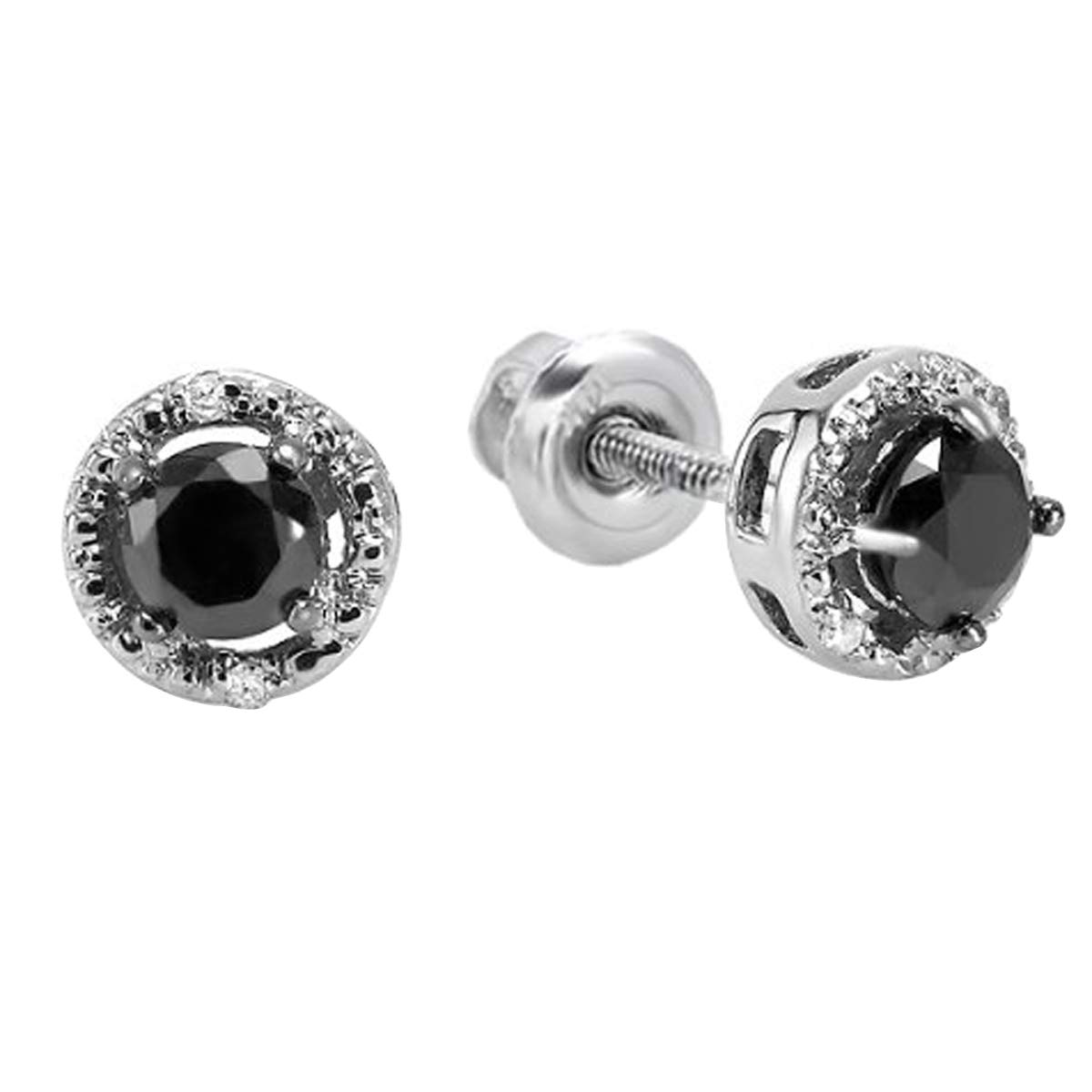 Dazzlingrock Collection 0.60 Carat (ctw) Ladies Round Black and White Diamond Stud Earrings, Sterling Silver