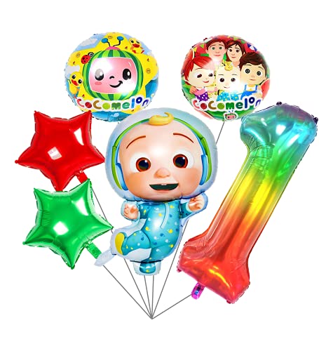 Cocomelon Balloons 1st Birthday, 40â€ Foil Balloon Number 1, 22â€ JJ Shaped Balloon, Cocomelon Birthday Party Supplies 1st, 6 PCS