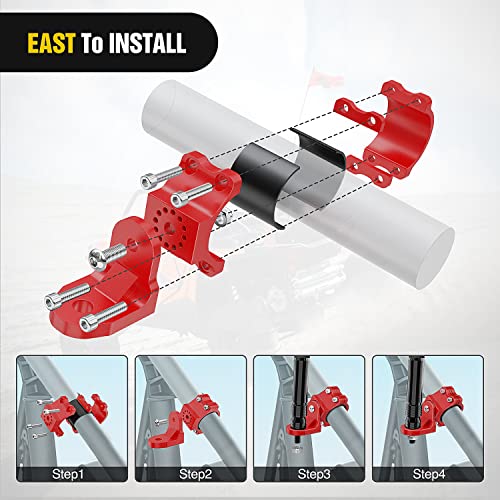 Image of Nilight UTV Flag Antenna Mount Red 1.5 inch to 1.75 inch and 1.75 inch to 2 inch Roll Bar