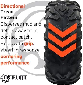 Ocelot P3056 All Terrain ATV/UTV 25x10-12 Tire, 6-Ply, 10mm Tread Depth, Smooth Ride and Low Rolling Noise, Rugged Lugs, Superior Traction for Deep Ruts, Tubeless, Ideal for Mud, Snow and Trail