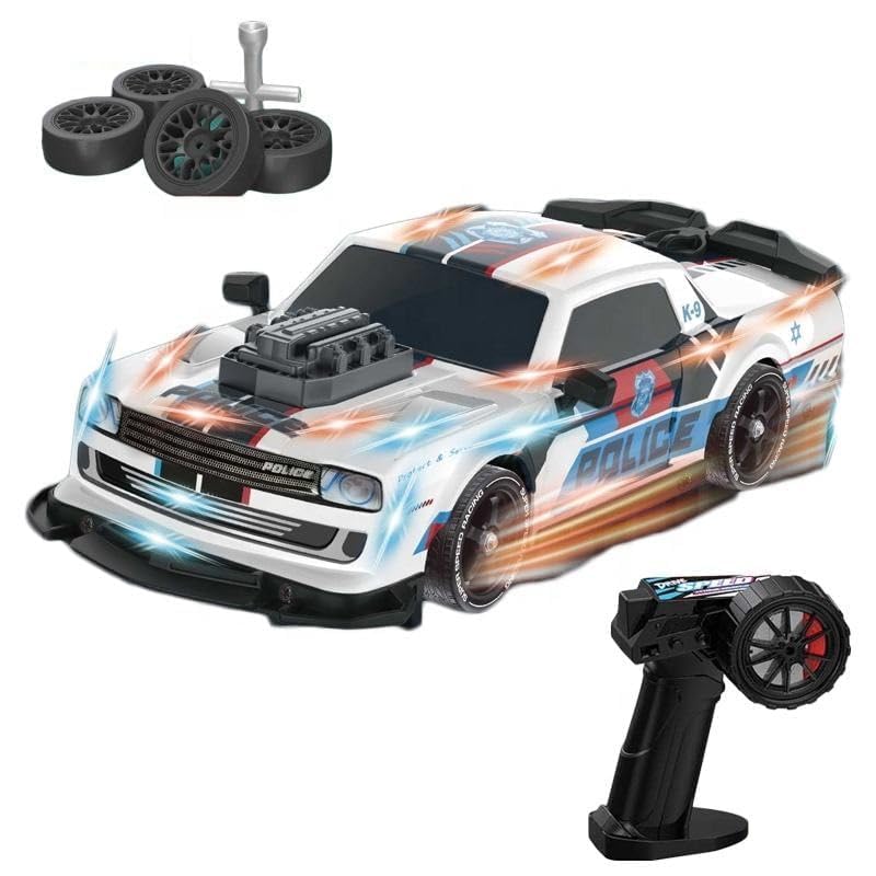 Image of Stunt Tires Racing CAR 1:14 Remote Control Stunt Plastic Rc Car with Hand Sensor Watch Twisting Vehicle Toy for Kids (Police car), Multicolor