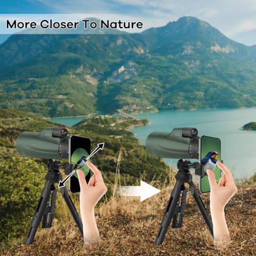 Image of Monocular Telescope 80 x 100 High Powered Monoculars for Adults with Tripod, Monocular for Smartphone Suitable for Bird Watching Larger Vision Monoculars for Adults with BAK4 Prism & FMC Lens Green