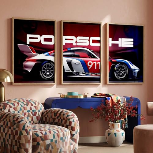 Image of HOTHOUSE Big Porsche Car Framed Posters Gift Items for Boys Room Wall Decoration Bedroom Living Room Office Studio Decor | Car Poster Frame for Wall Decor Set Of 3 Size (10 X 13 inch)