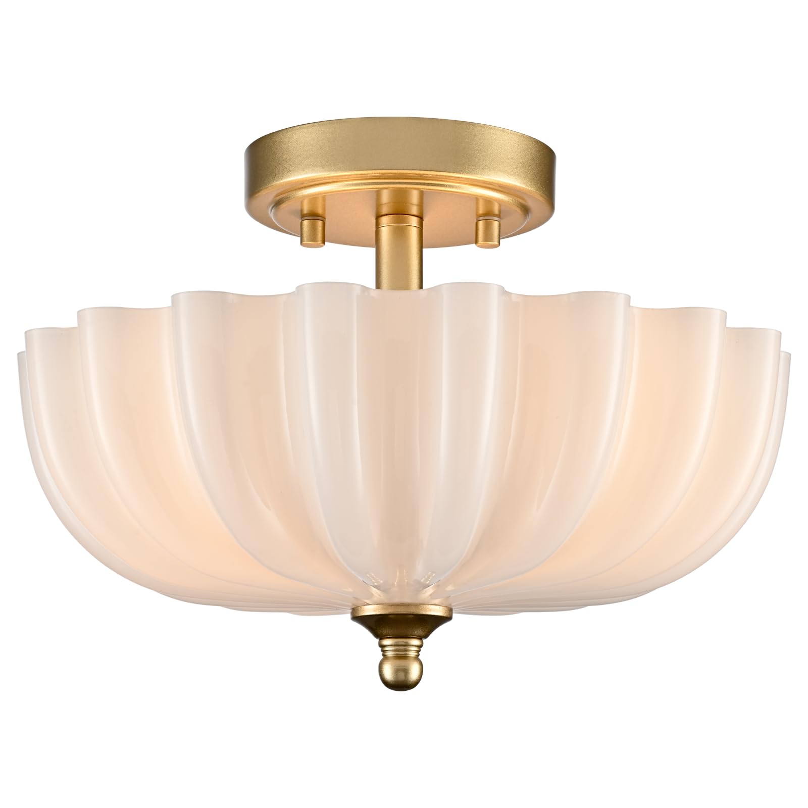 Modern Brass Semi-Flush Ceiling Light with Milky Glass