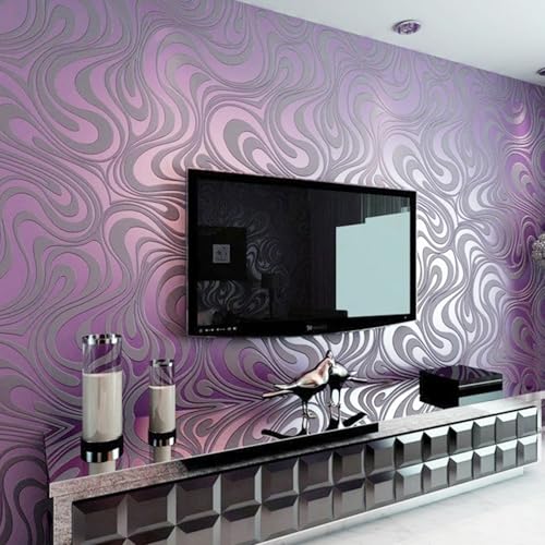 Beswitory Modern Minimalist Abstract Curves Non-Woven 3D Wave Stripes Wallpaper Roll Mural Embossed Wallpaper Flocking Striped Wallcoverings for Bedroom Living Room TV Backdrop Kitchen (Light Purple