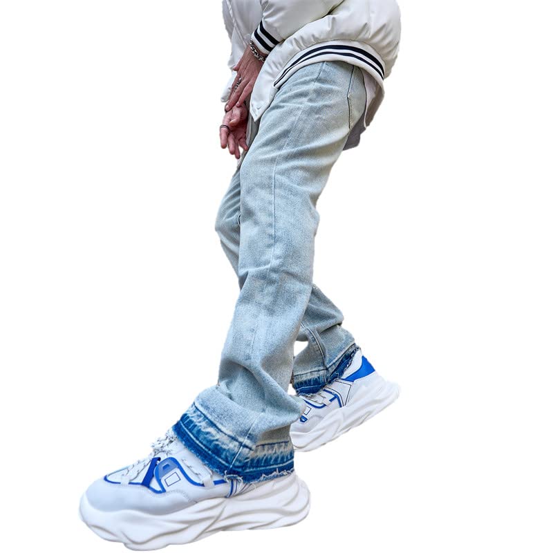 WEIBUMAOYI Pantaloni larghi da uomo Jeans da uomo vestibilità rilassata Jeans da uomo lavati Oversize gamba dritta da carpentiere Jean, Blueplain001, 46