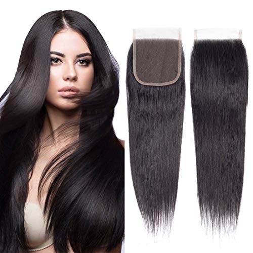 Doris Beauty Hair 4x4 Free Part Lace Closure Straight Human Hair 8A Brazilian Virgin Hair With Baby Hair 130% Density Natural Color(20''Closure, Straight)