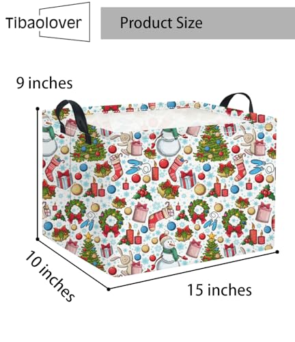 Image of Rectangular Christmas Basket Trick or Treat Spooky Boo Basket with Handles for Women Girls Cute Storage Bin Organizer(Snow Christmas)