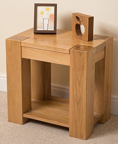 Kuba By Oak Furniture King Solid Oak Lamp Table | Rectangular 60 x 40 cm Minimalist Brown Oak Wood Occasional Table