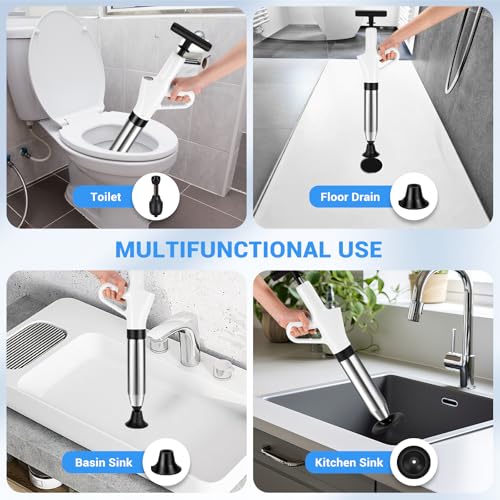 Image of Toilet Plunger, High Pressure Drain Clog Remover, Plungers for Bathroom, Air Drain Unclogger Blaster with Visual Barometer, Toilet Plunger Heavy Duty Powerful Drain Toilet Snake Auger, Sink Plunger