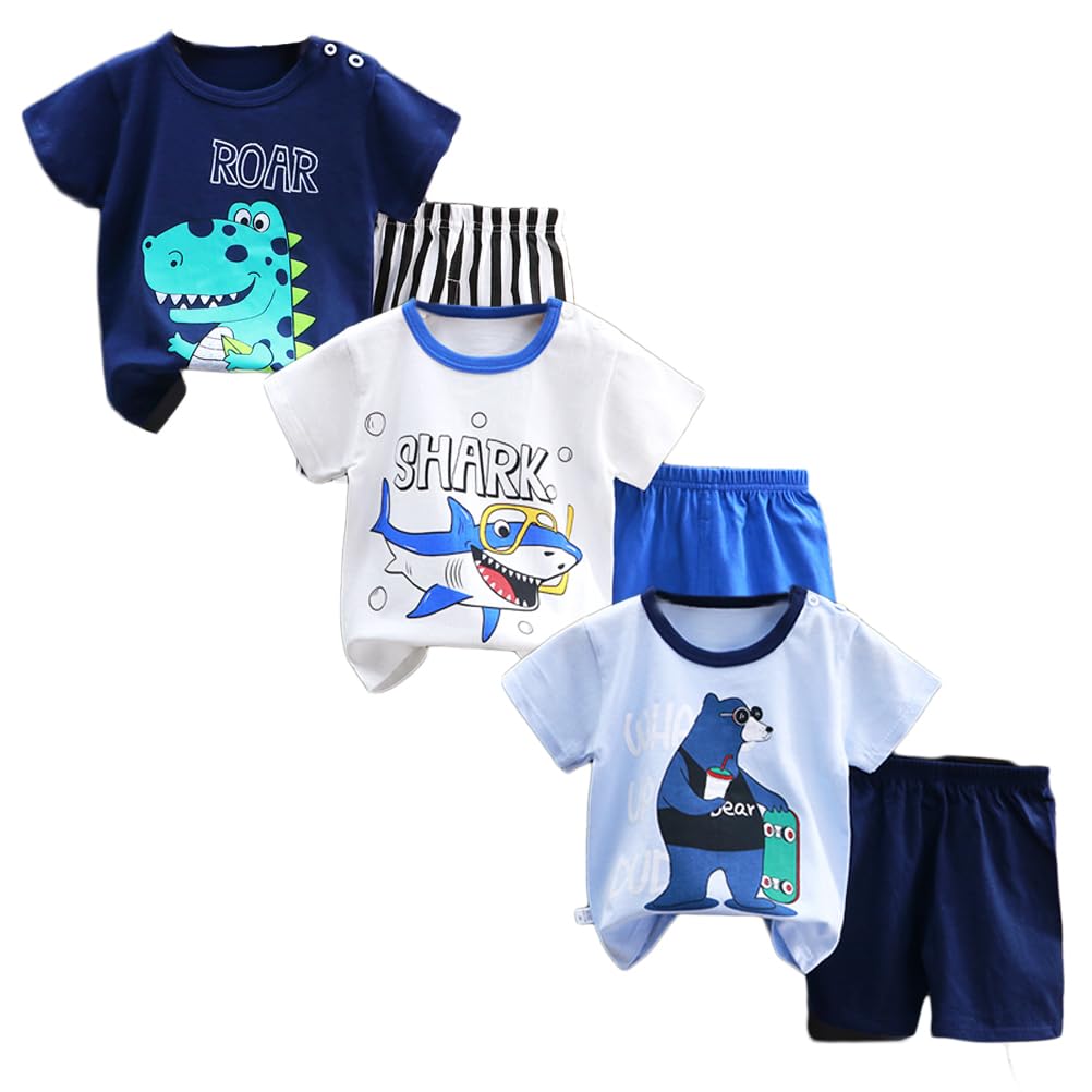 Bebé Niños Conjunto de 3 Juegos de Manga Corta y Pantalones Cortos de Media Manga, Paquete de 6 (con/sin Hebilla para el Hombro) — view 7