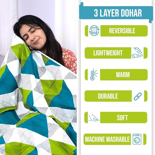 Image of Divine Casa 120 GSM Reversible Lightweight Brittle Rocca Print Double Bed Glace Cotton AC Dohar Blanket - Love Bird| TC - 120
