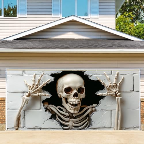 6 x 13 ft Halloween Garage Door Decorations Halloween decorations Witch Door Cover, Hanging Banner, Cauldron Backdrop Mural for Home, Outdoor, Indoor, Spooky Party, Wall, Window (Skull-2, 6 x 13 ft)