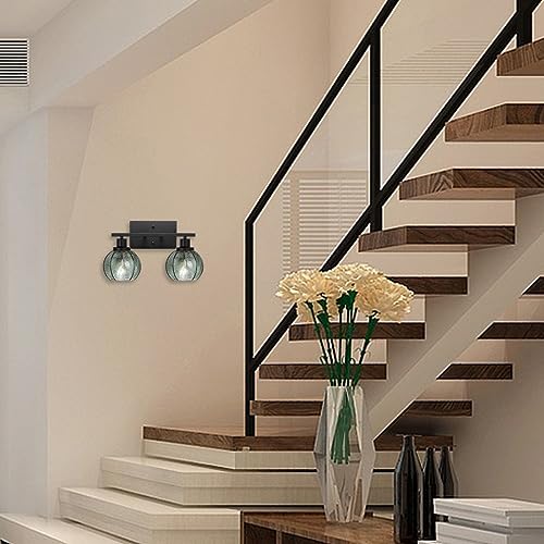 Image of Mid Century Modern Bathroom Vanity Light, 13.8 Inch Glass Wall Sconce, 2-Light Farmhouse Wall Lamp for Bathroom Mirror Powder Room