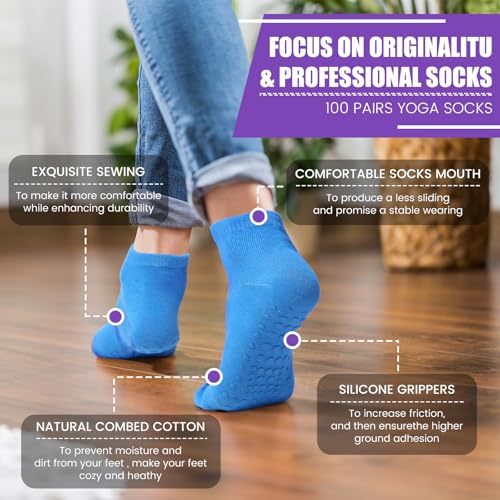Liitrsh 100 Pairs Non Slip Yoga Socks with Grips Anti Skid Pilates and Barre Socks for Man Woman Pilates Ballet2