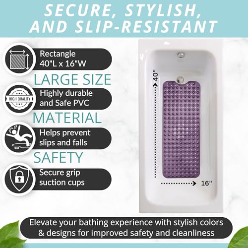 Image of ENKOSI Bath Mat - Large Non Slip Bathtub & Shower Mat - Extra Long 40 X 16 Inch Bathroom Mats for Tub Nonslip Anti Slip Bathmats (40X16 Purple 1-Pack)