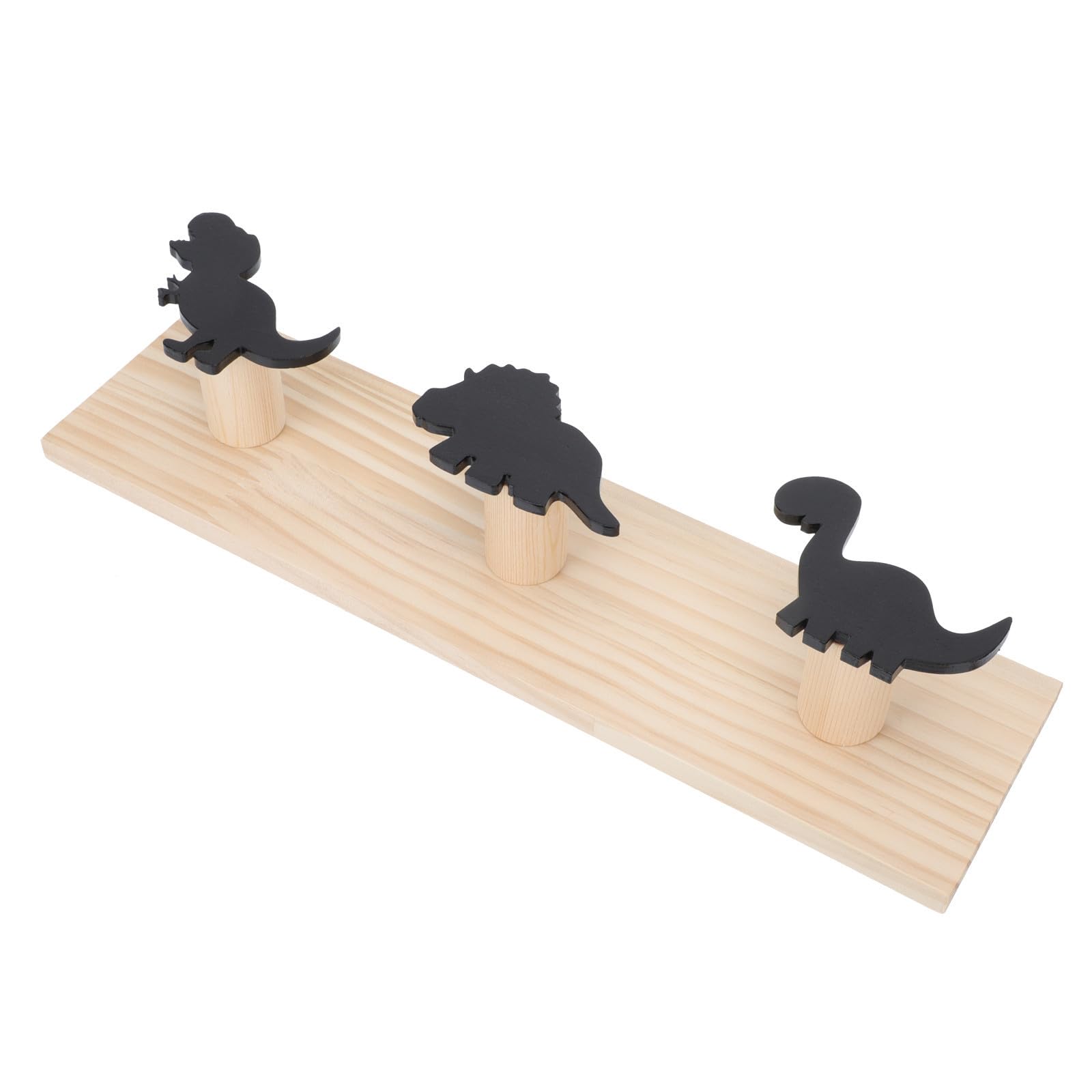Gancho de pared de madera contra el desorden con dinosaurio negro infantil