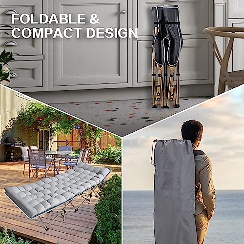 Fujampe Folding Camping Cot for Adults, 75x28 inch Heavy Duty Sleeping Cots with Mattress &Carry Bag, 1200 D Double Layer Camping Cots for Home Office Travel Beach - Thumbnail 2