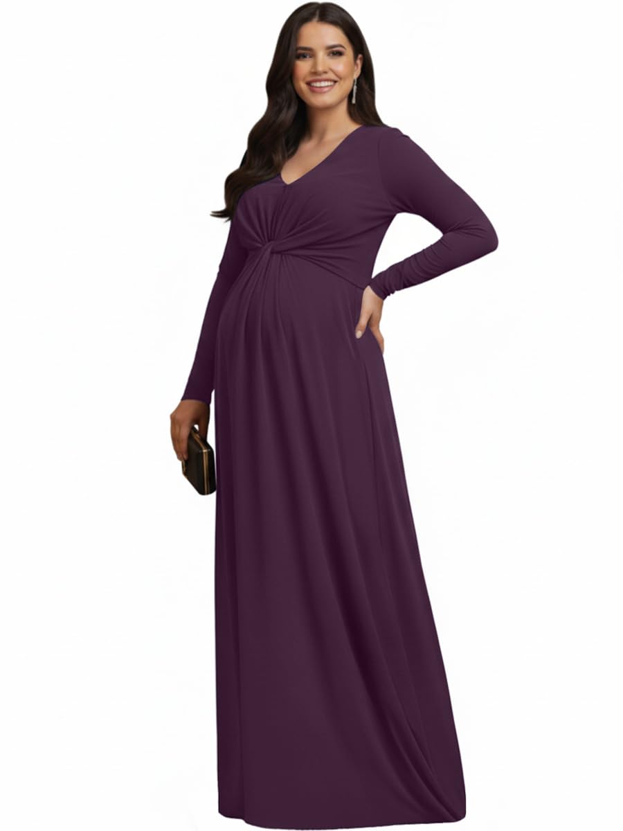 KOH KOH Womens Long Sleeve Flowy Maternity Pregnancy Elegant Maxi Dress