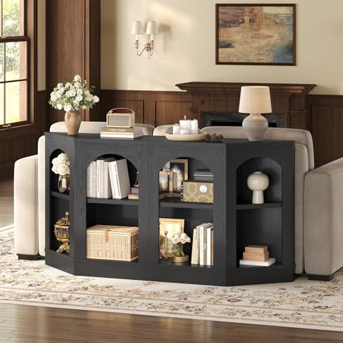 Image of 63 inch Long Console Table, Black Entryway Table with Shelves, Farmhouse Arched Console Table, Sofa Table for Living Room, Entryway, Black