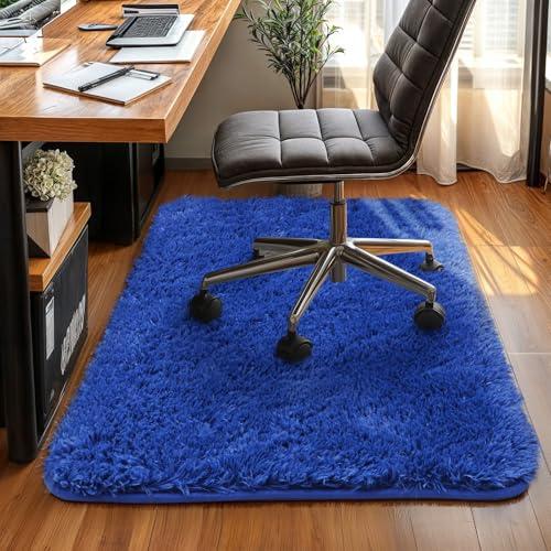 Small Bedside Rug, 2x3 Non Slip Fluffy Shaggy Entryway Throw Rugs for Bedroom Living Room, Indoor Floor Carpet for Kids Girls and Boys, Nursery Rooms Mat, Home Decor Aesthetic, Blue