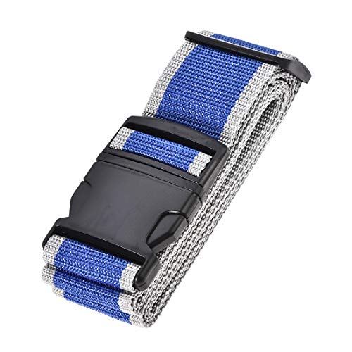 Image of uxcell Luggage Strap Suitcase Belt with Buckle Label, 2x78 2Mx5cm Adjustable PP Travel Bag Packing Accessory, Blue Gray