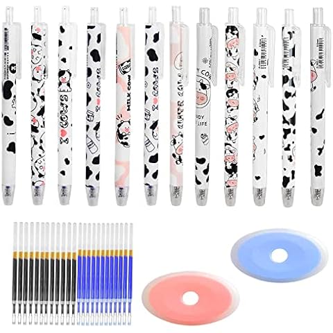 CYIOU 12 Erasable Gel Pens Cute Rub Out Aesthetic Pens Black Blue Kawaii Stationery With 24 Refills + 2 Erasers, Suitable For Home/School/Office Etc. (0.5mm) Cover