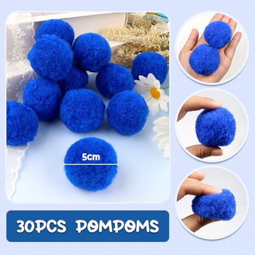 TOAOB 30 Stück Pompons zum Basteln Groß 5 cm Blau Pompom Flauschigen Plüsch set Bälle Kunst Bommel für Dekorieren Verzieren Nähen DIY Lustige Kreativen Handwerk