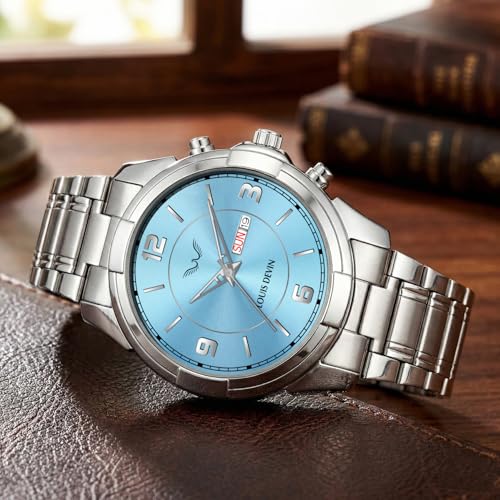 Image of LOUIS DEVIN Stainless Steel Chain Analog Wrist Watch for Men with Day and Date Display (Black /Blue /Green Dial) | LD-GR430-CH