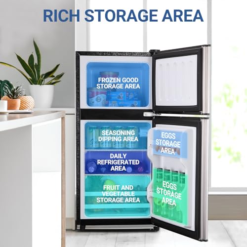 Image of Dorm Fridge with Freezer, Small Refrigerator 3.5 Cu. Ft. with Freezer for Apartment, Temperature Adjustable Apartment Size Fridge for Kichen, College, RV, Office, Silver
