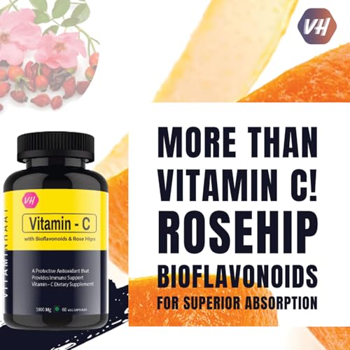 Image of Vitamin C Capsules for Immunity & Antioxidant Support by VitaminHaat (Vitamin C with Bioflavonoids-60 Caps)