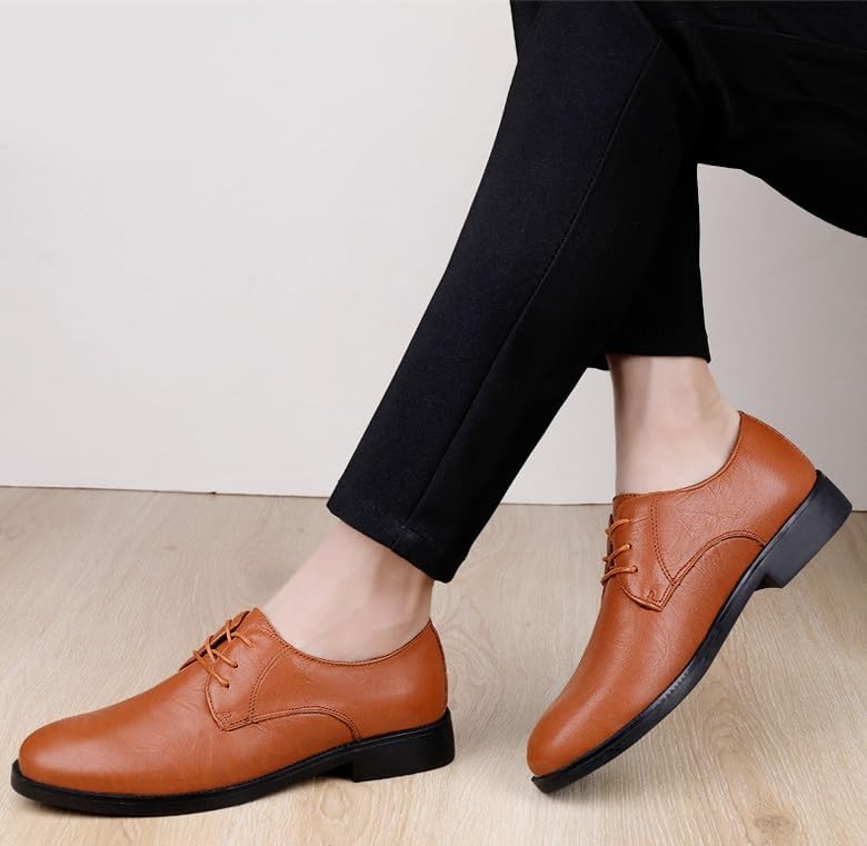 YZABEL Men's Retro Comfortable Business Non-Slip Oxfords Shoes, Pointed Toe Lace-Up Dress Shoes, Rubber Non-Slip for Formal and Everyday Wear2