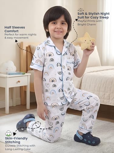 Image of POLKA TOTS 100% Pure Cotton Half Sleeve Night Suit for Kids, Girls & Boys | Cotton Pyjama Set | Unisex Night Dress for Children | Night Suit for Girls |Sleepwear for Kids | Winter Night Dress for Boys