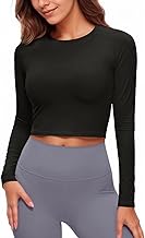 Fisoew Women's Long-Sleeved Sports Shirt Crew Neck Yoga Shirt Workout Crop Tops Slim Fit T-Shirts