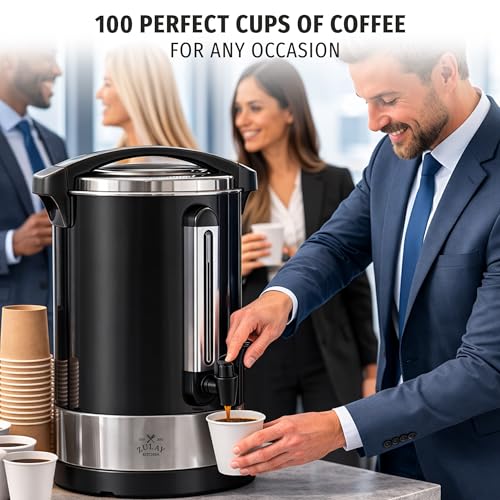 Image of Zulay Commercial Grade 100 Cup Coffee Maker Hot Water Urn - Large Percolator Pot Dispenser With Double-Wall Stainless Steel, Quick Brew, Stays Hot for Tea & Beverage at Events & Catering - Black