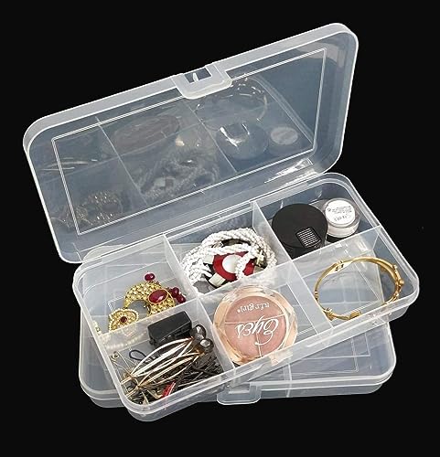 CSM ® Jewellery Case Organiser Rectangular Plastic Storage Box with dividers 6 Grids – Pack of 2 Boxes (Transparent)