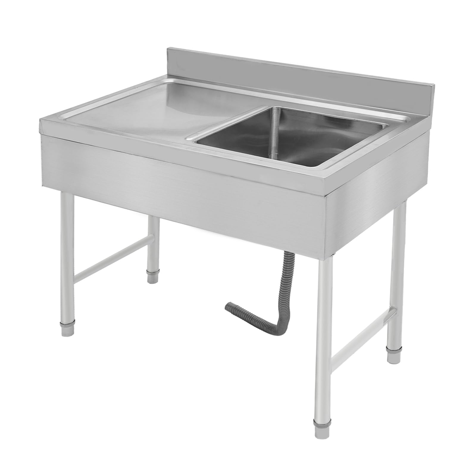 Lavello da cucina in acciaio inox con tubo di scarico, per la casa, il ristorante, 100 x 50 x 80 cm