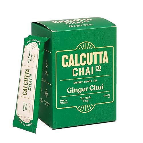 Image of Calcutta Chai Co - Ginger Chai | Instant Tea Premix | 15 Sachets | 210g | Made with Assam Tea | Added Natural Spices | Low Sugar