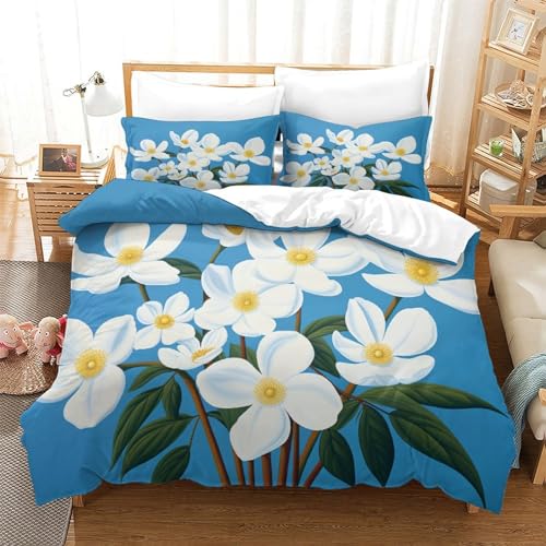 Housse de couette imprimé 3D parure de lit fleurs blanches King - 3