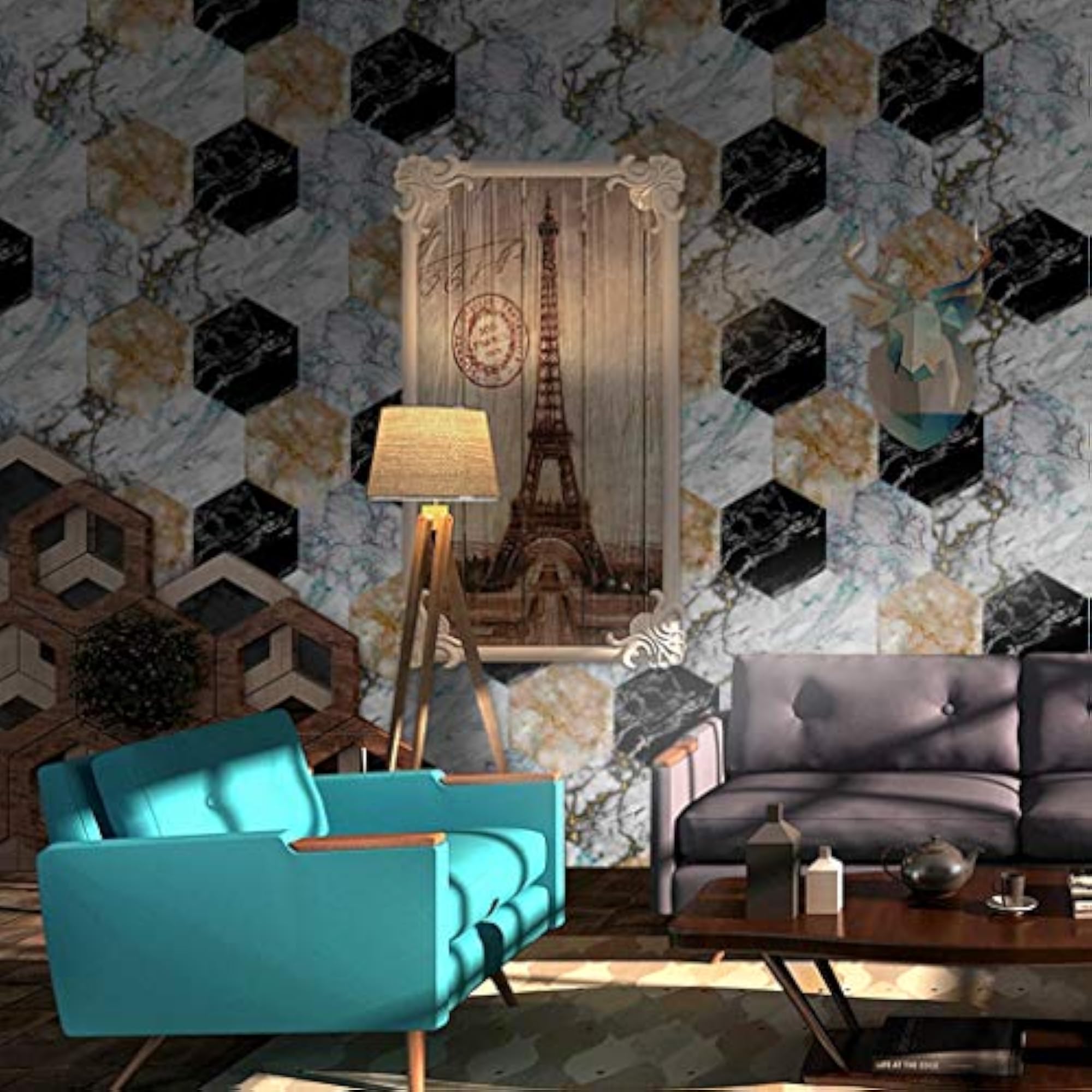 Waterproof Hexagon Wall Tile Floor Paper Sticker